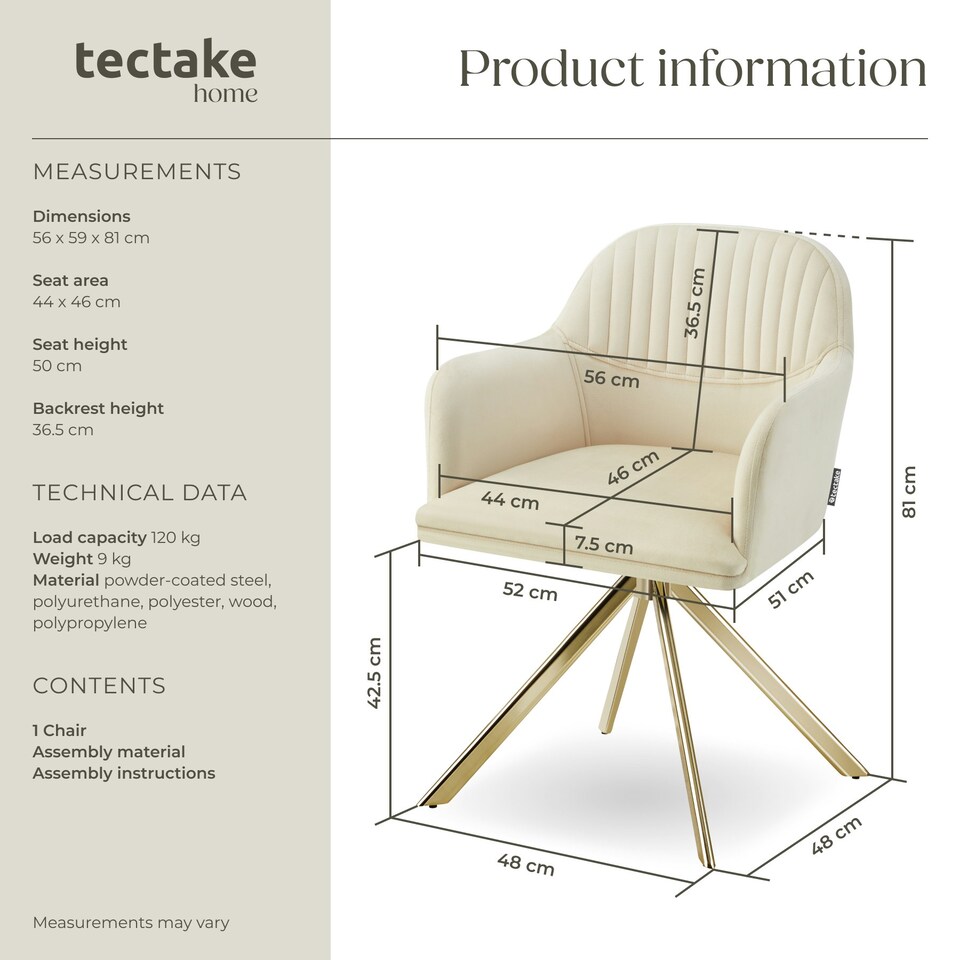 image 1 of Lounge Armchair Living Room Accent Chair 360 Swivel Slim Steel Legs Velvet Fabric - per piece Cream | Cream/Gold