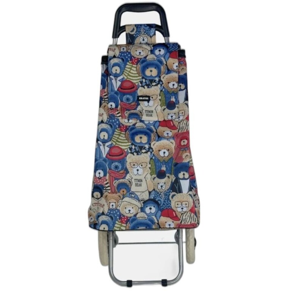 image 1 of Travel Teddybear Shopping Trolley - Dimensions for the Frame and the Bag are Included Blue with Red