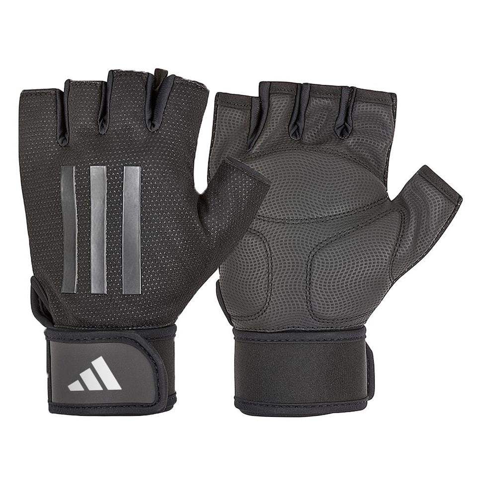 image 1 of Adidas Half-Finger Weightlifting Gloves, Padded Palms & Wrist Strap, Grey, M | Grey | Grey | M