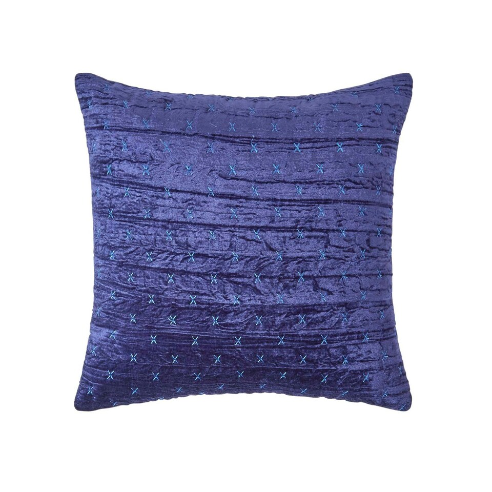 image 1 of Homescapes Navy Blue Crushed Velvet Cushion Cover - 55 x 55 cm Blue