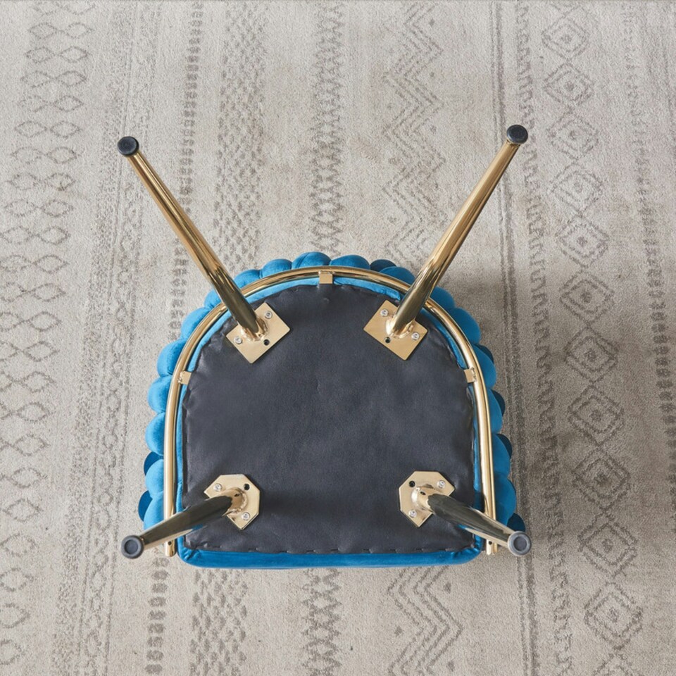 image 1 of Single Roma Knot Velvet Armchair with Gold Metal Legs, Modern Tufted Design for Living Room Blue