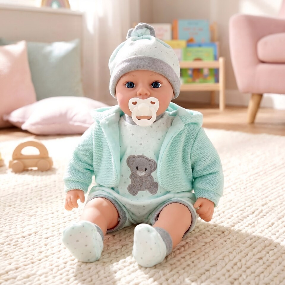 image 1 of BiBi Doll 18" Mint Baby Doll Boy With Sounds & Dummy
