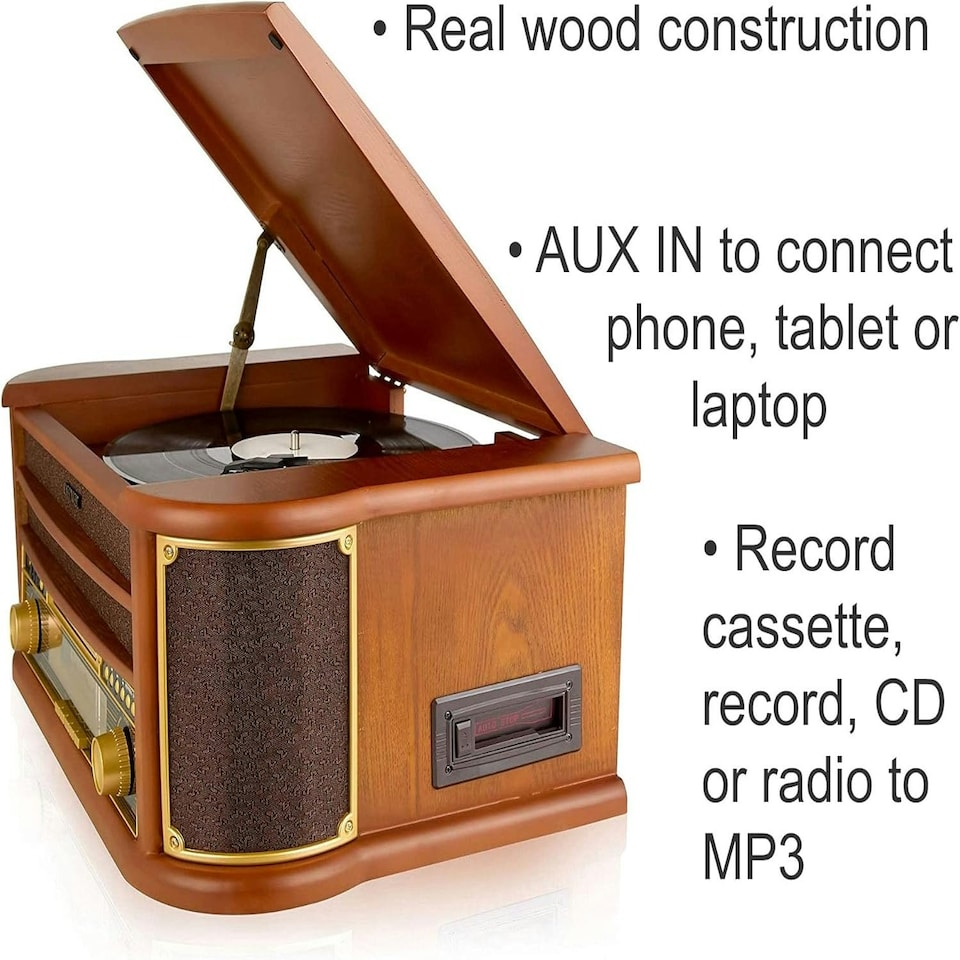 image 1 of Denver MCR-50BT Vintage Retro Bluetooth Music Centre with CD, Cassette, and USB HiFi System