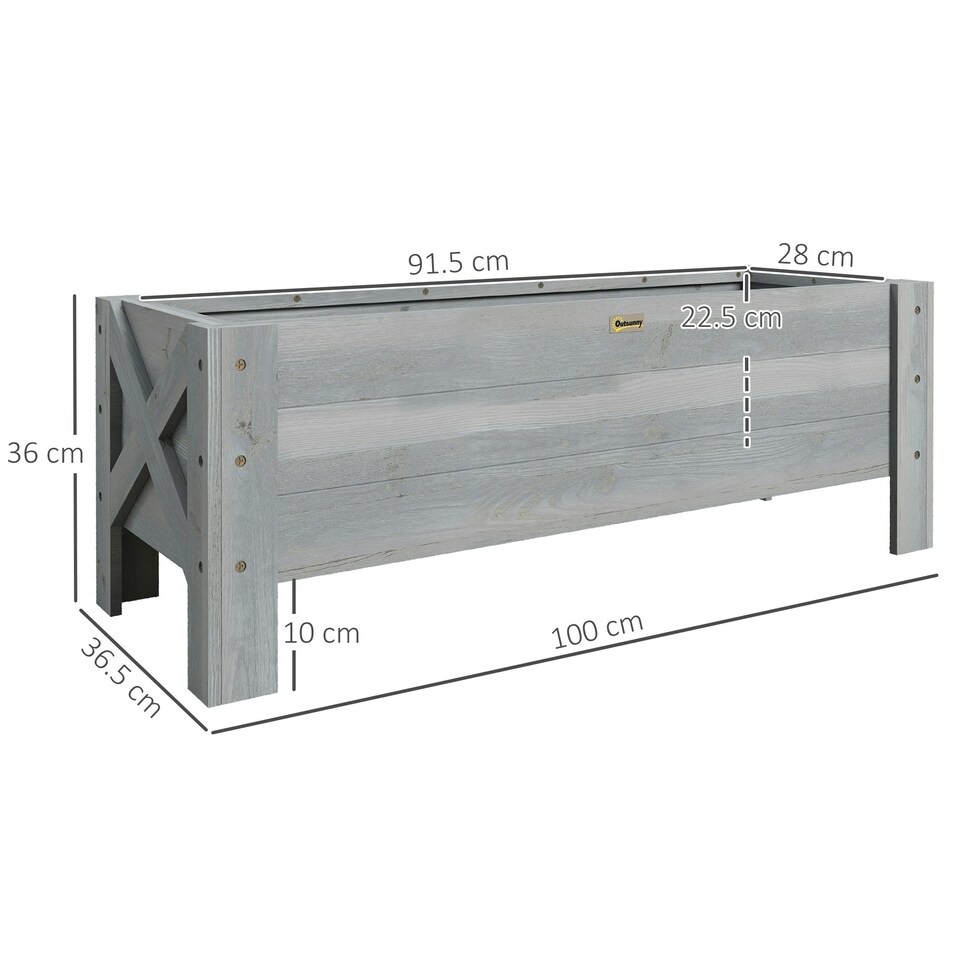 image 1 of Outsunny Wooden Garden Raised Bed Planter Grow Containers Pot, 100x36.5x36cm Grey