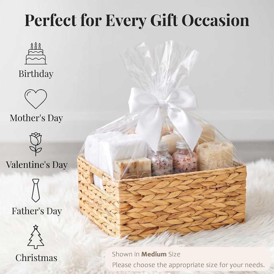 image 1 of Woven Water Hyacinth Organiser Storage Baskets Wicker Hamper Basket With handles Gift Toys Bathroom Basket (Small)
