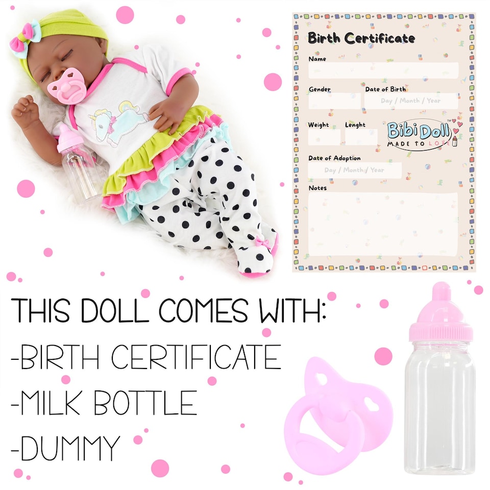 image 1 of BiBi Doll 20" Fay Ethnic Reborn Baby Doll Girl with Closed Eyes, Dummy & Bottle