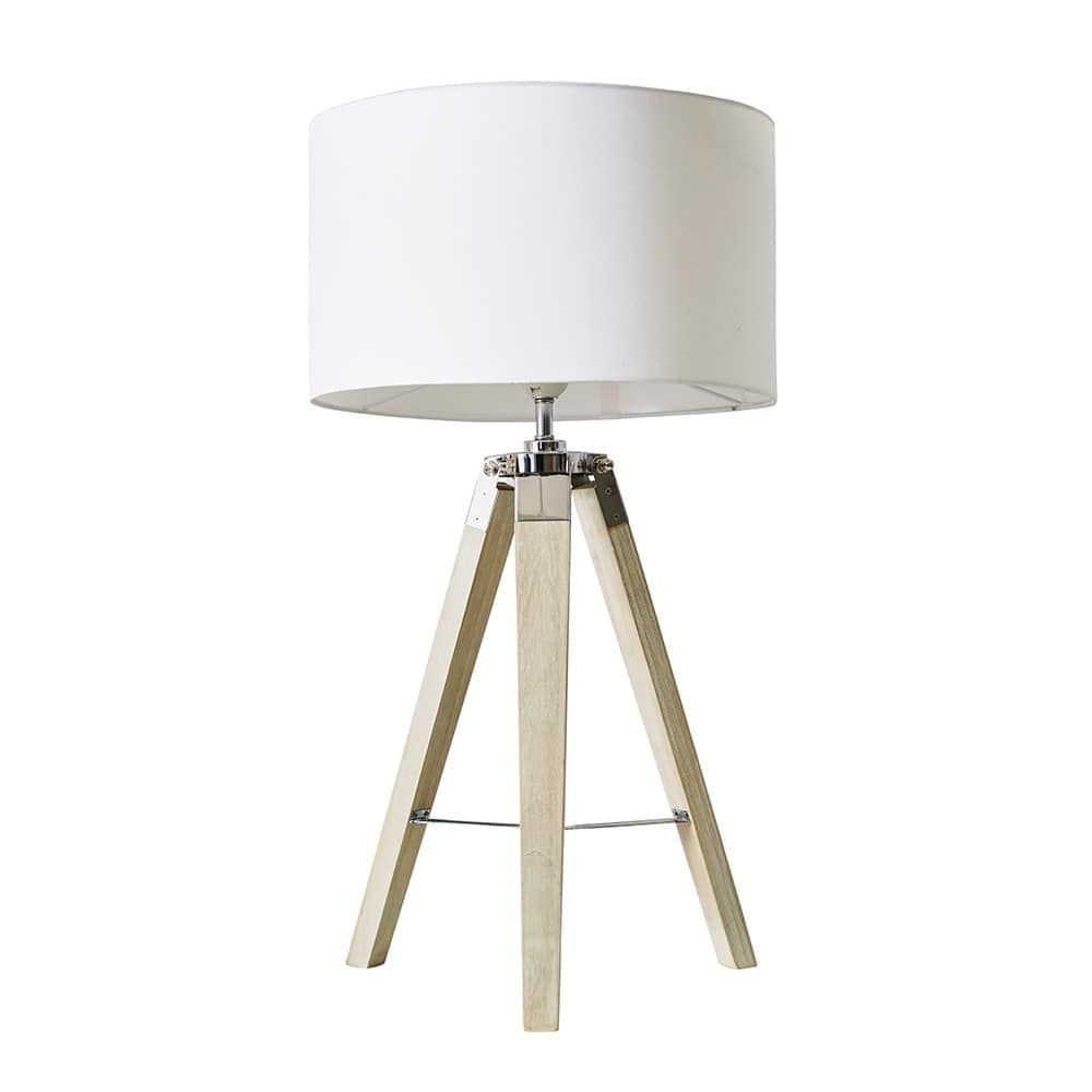 ValueLights Clipper Light Wood Tripod Table Lamp White Shade