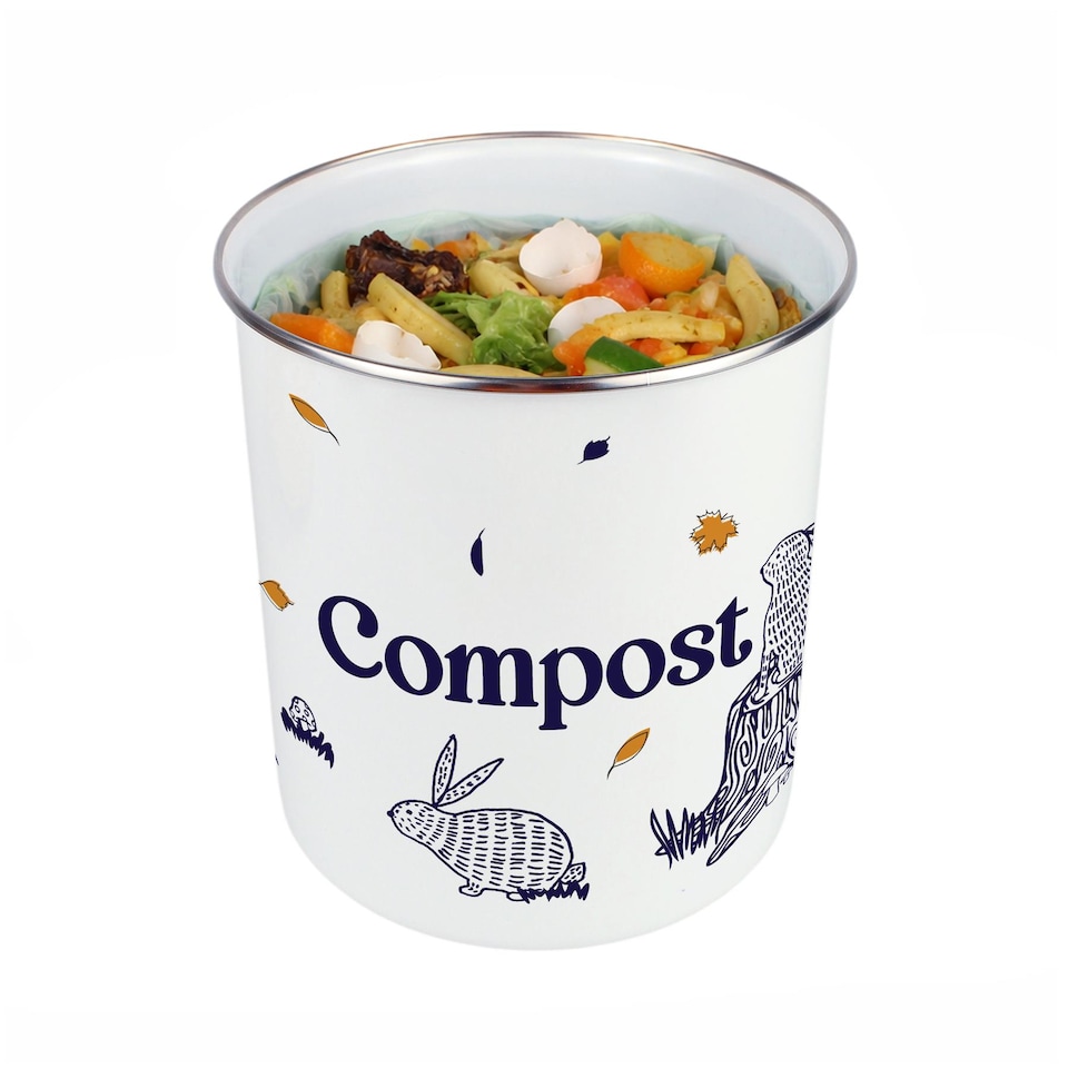 image 1 of Woodland Rabbits Compost Caddy - Metal 2L Decorative Kitchen Food Waste Bin