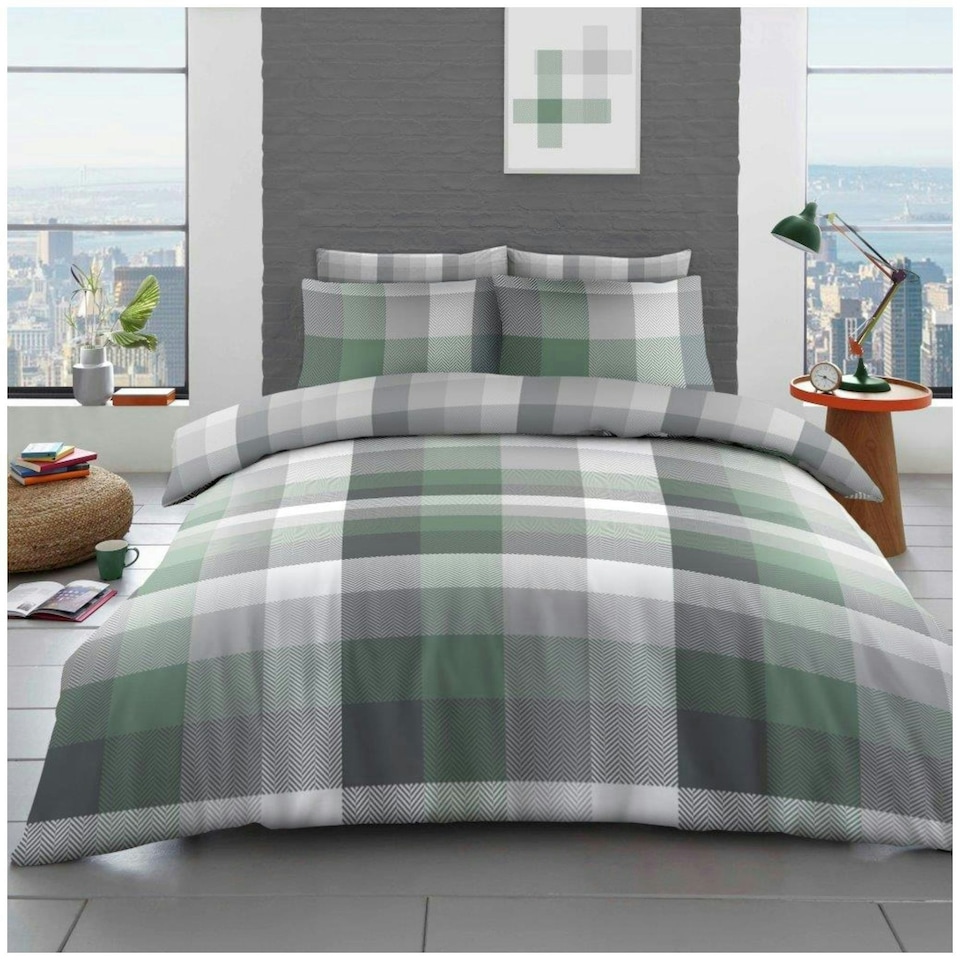 image 1 of VELVETIO Dartmouth Check Complete Duvet Cover Set with Fitted Sheet Soft Polycotton Bedding Sets Multi | King