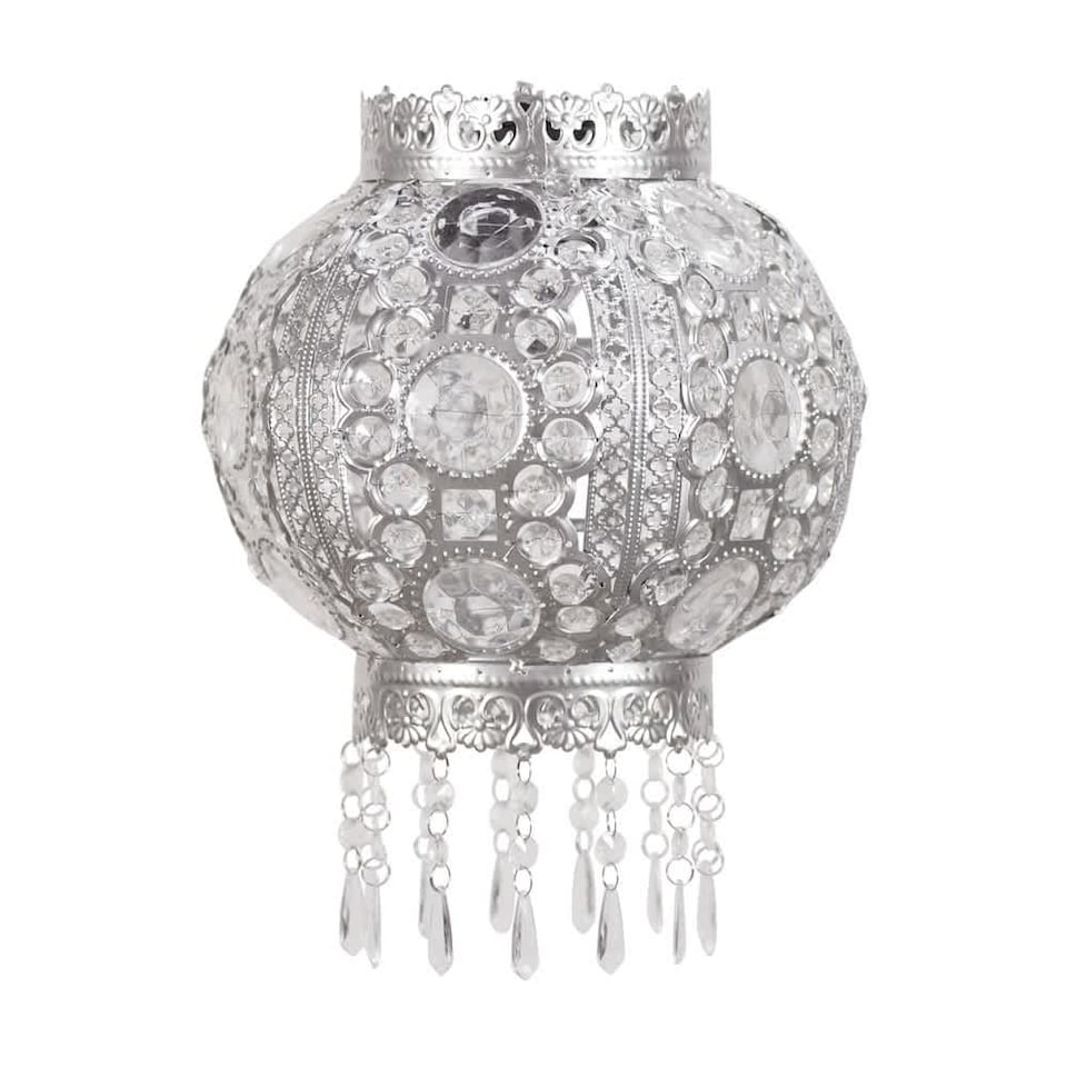 image 1 of ValueLights Bazaar Moroccan Silver Lamp Shade Acrylic Droplets & Bulb | Silver