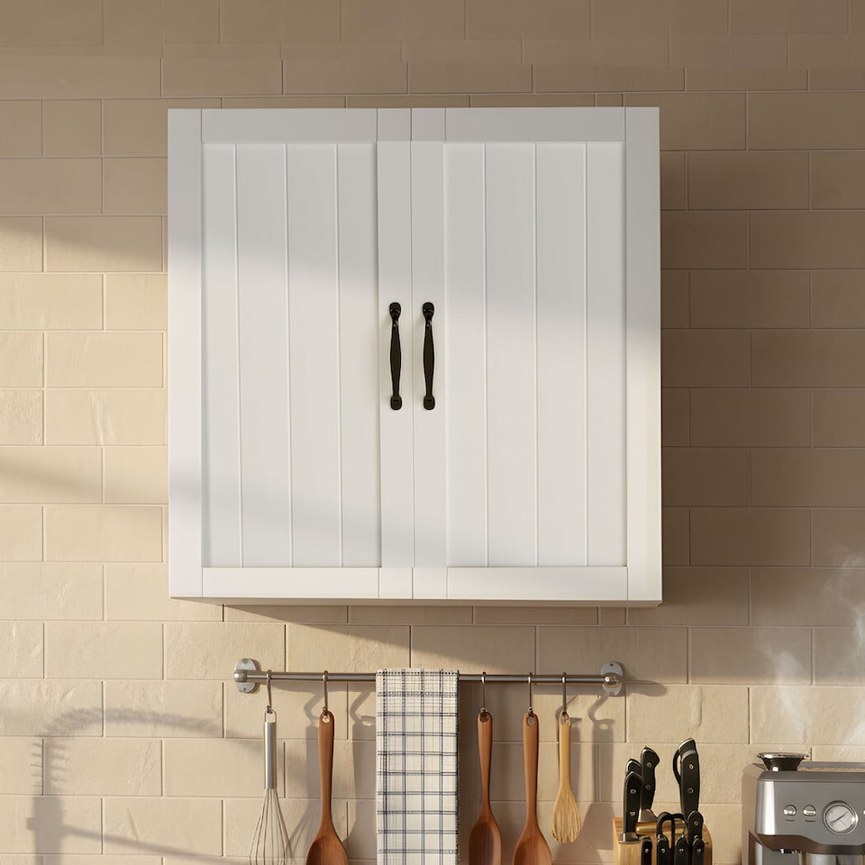 image 1 of Levede Wall Cabinet Hanging Kitchen Cupboard Bathroom Storage Organiser White