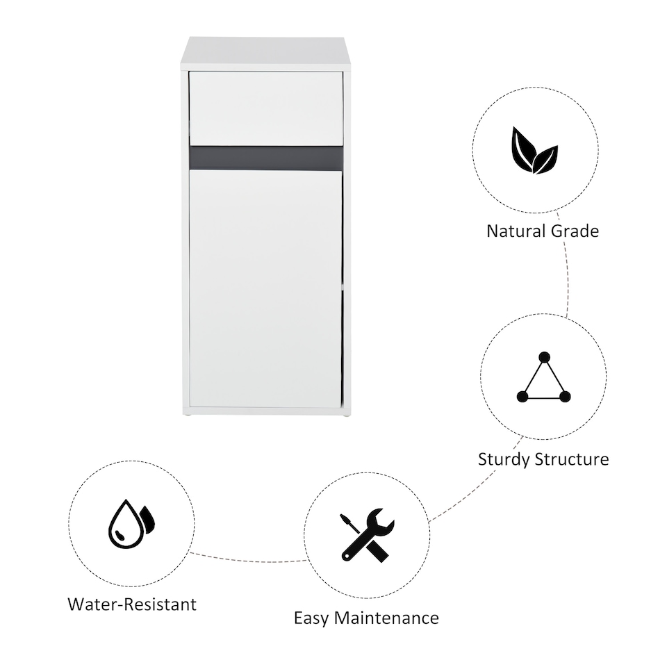 image 1 of HOMCOM Modern Minimalistic Bathroom Storage Cabinet w  Drawer Cupboard Adjustable Shelf Door Home Organiser Sleek Beautiful Freestanding Compact White