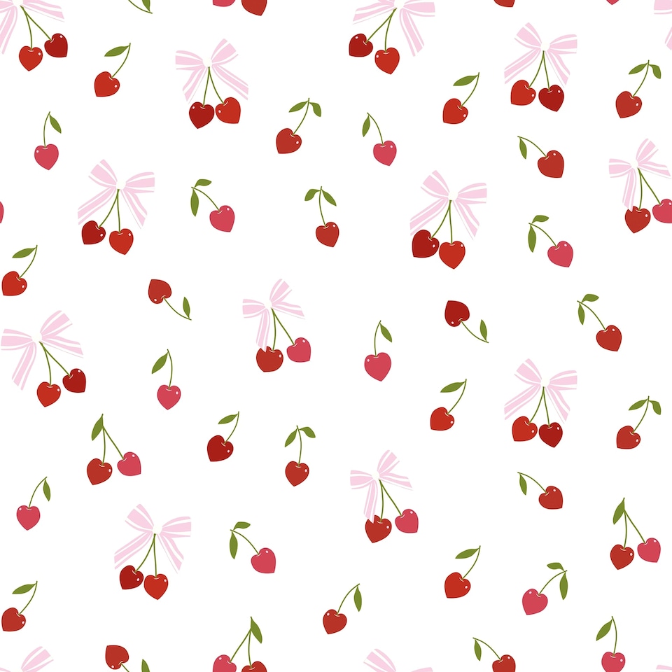 image 1 of Cherry Kisses Wallpaper in Pink & Red | Pink | Pink & Red