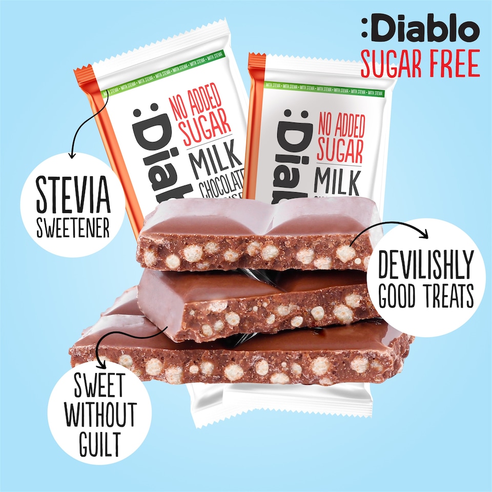 image 1 of Diablo No Added Sugar Milk Chocolate with Crispy Rice 75g 6 Pack
