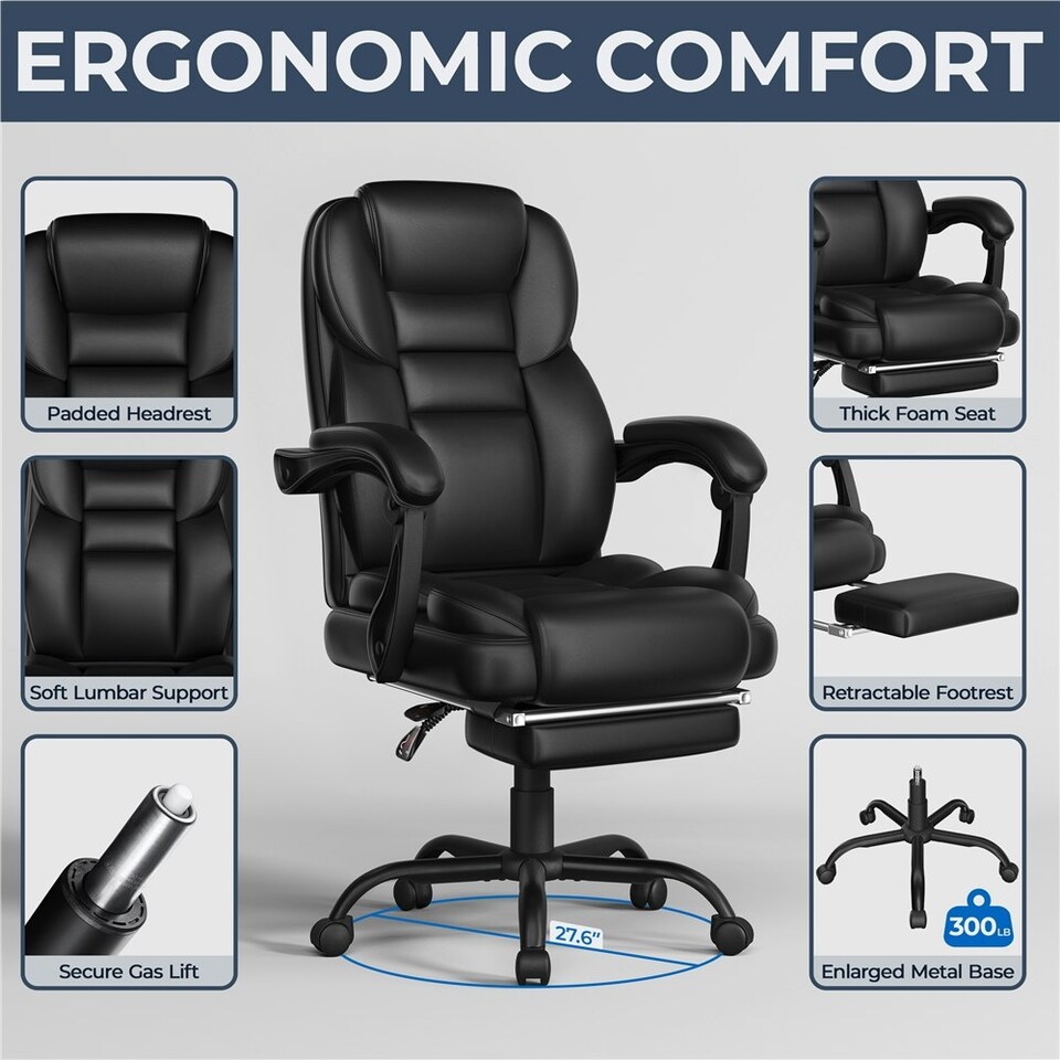 image 1 of Yaheetech Height-Adjustable Computer Chair Black