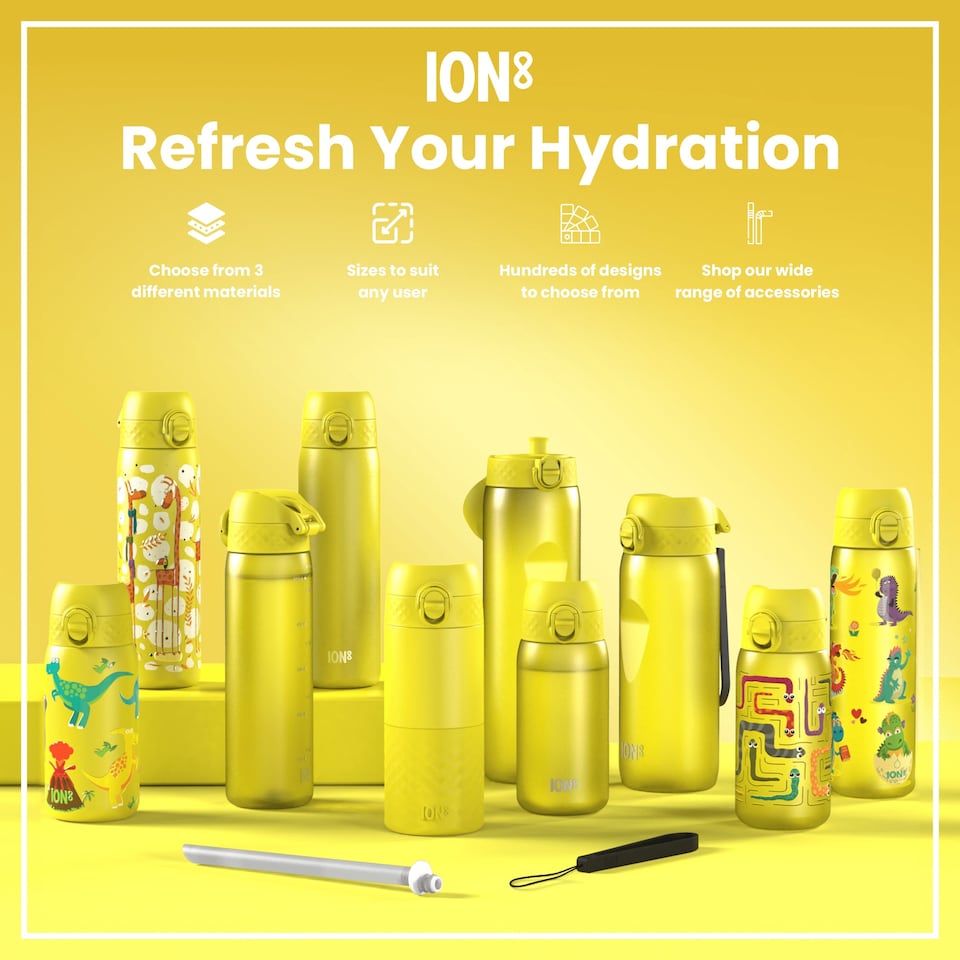 image 1 of Leak Proof Slim Water Bottle, Stainless Steel, 600ml (20oz) | Yellow | Giraffes | One Size