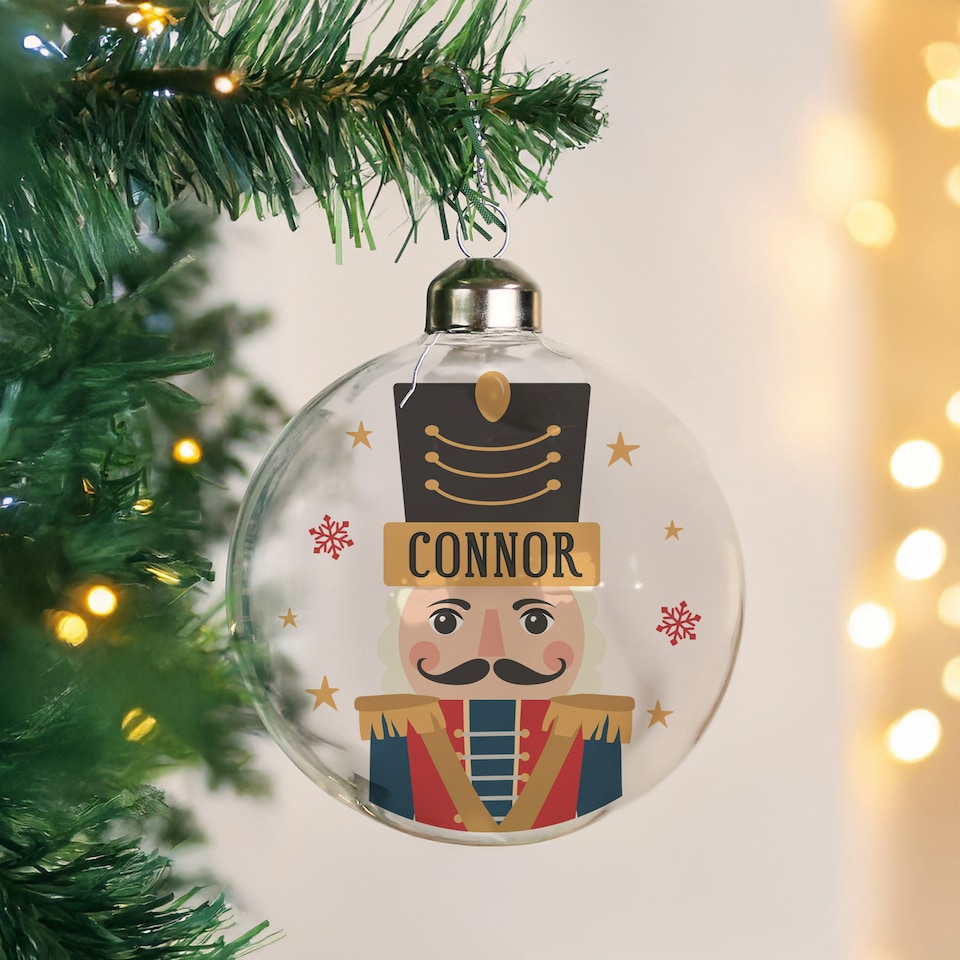 image 1 of Personalised Nutcracker Christmas Glass Bauble