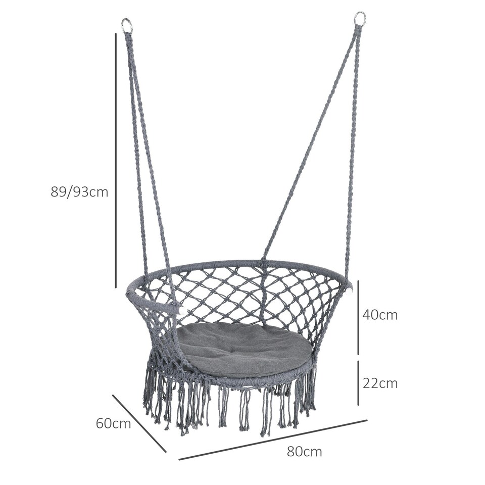image 1 of Outsunny Hanging Hammock Chair Macrame Seat for Outdoor Patio Garden Dark Grey