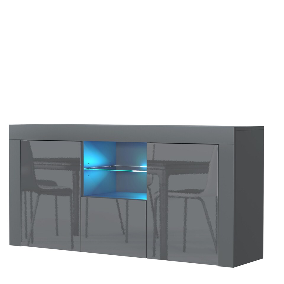 image 1 of TV Unit TV Stand Sideboard Media Cabinet Storage Cabinet Grey High Gloss LED 145cm