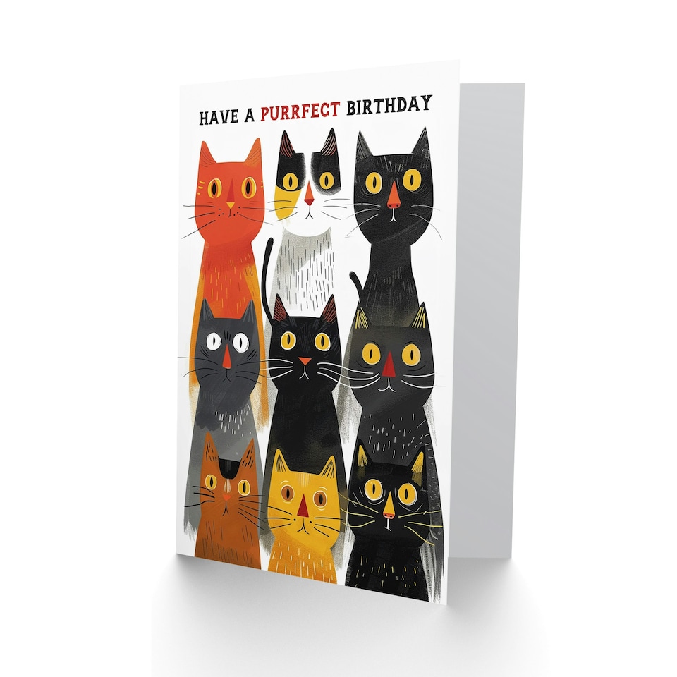 image 1 of Lover Nine Kittens Fun Design Purrfect Pun Birthday Card