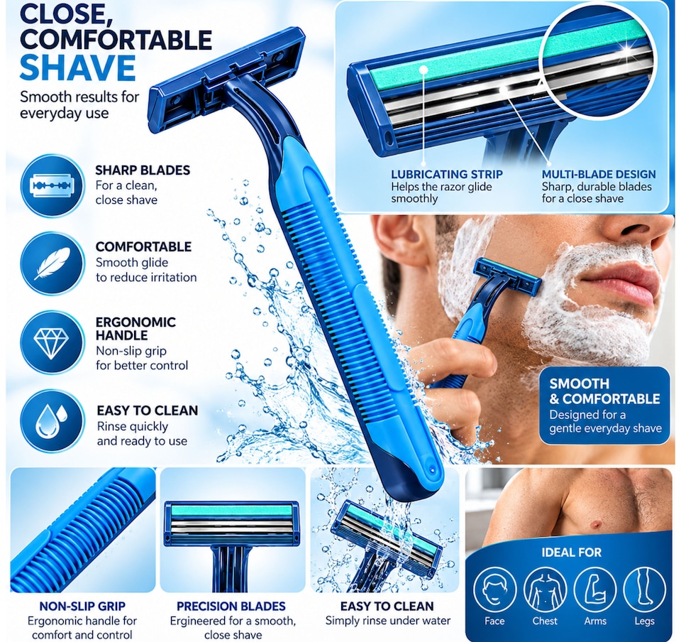 image 1 of TradeProvider Blue 2 Blade Razor Set – Everyday Shaving for Men & Women (15 pack)
