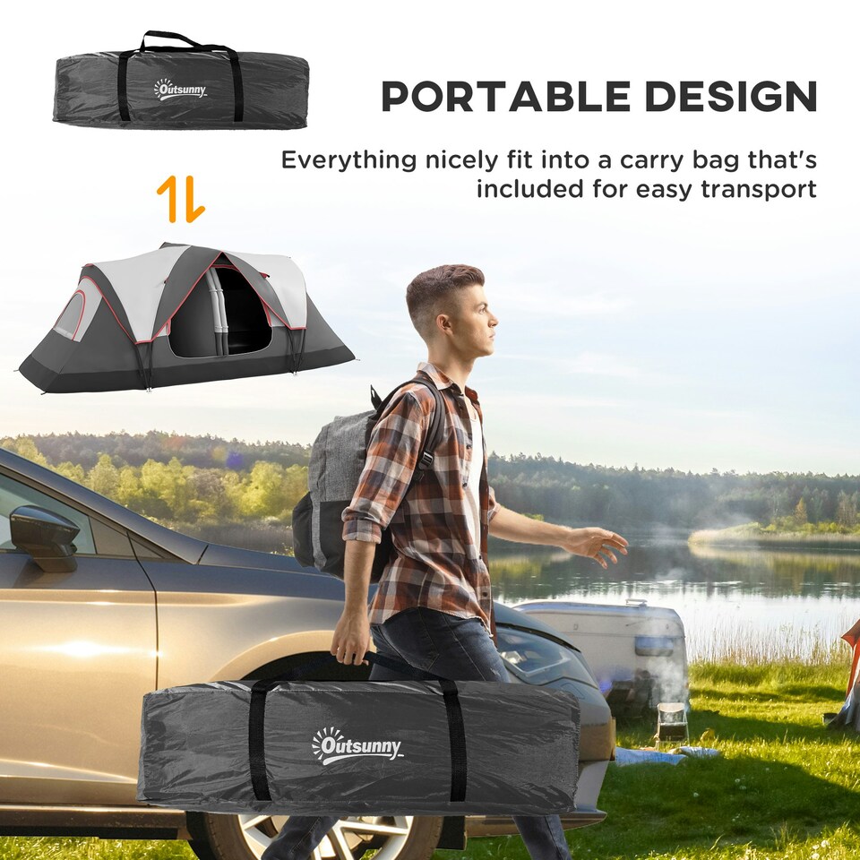 image 1 of Outsunny 2 Room Camping Tent with Waterproof Rainfly & Screen Panels Yellow 
