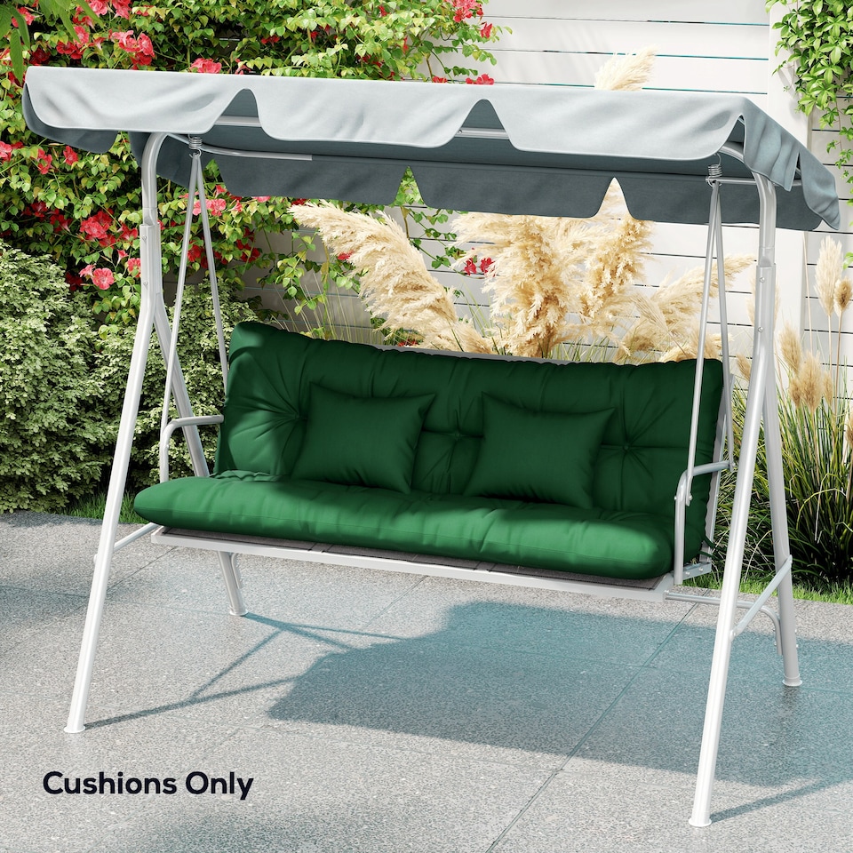 image 1 of Outsunny Outdoor Seat Cushions Back Cushion with 2 Pillows, Seat Pads | Green | Green | Seat cushion: 150x50x10cm, Back cushion: 150x50x10cm, Pillow: 40x30x15cm