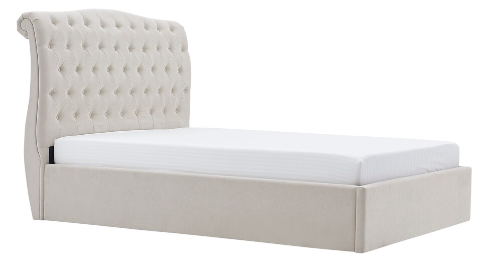 image 1 of 5ft King Size Ottoman gas liftup storage bed frame,fabric upholstered, natural beige,buttoned back,curved bed frame,bedstead