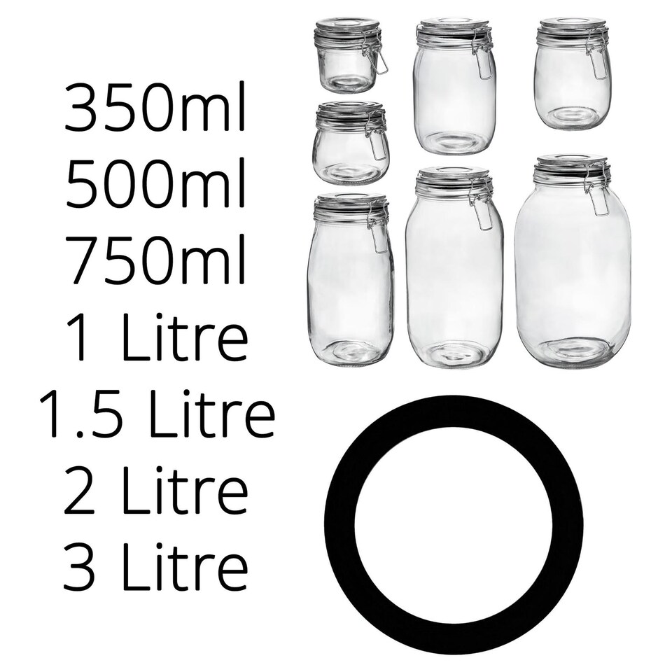 image 1 of Argon Tableware Glass Storage Jar Seals - Large - Black - Pack of 6