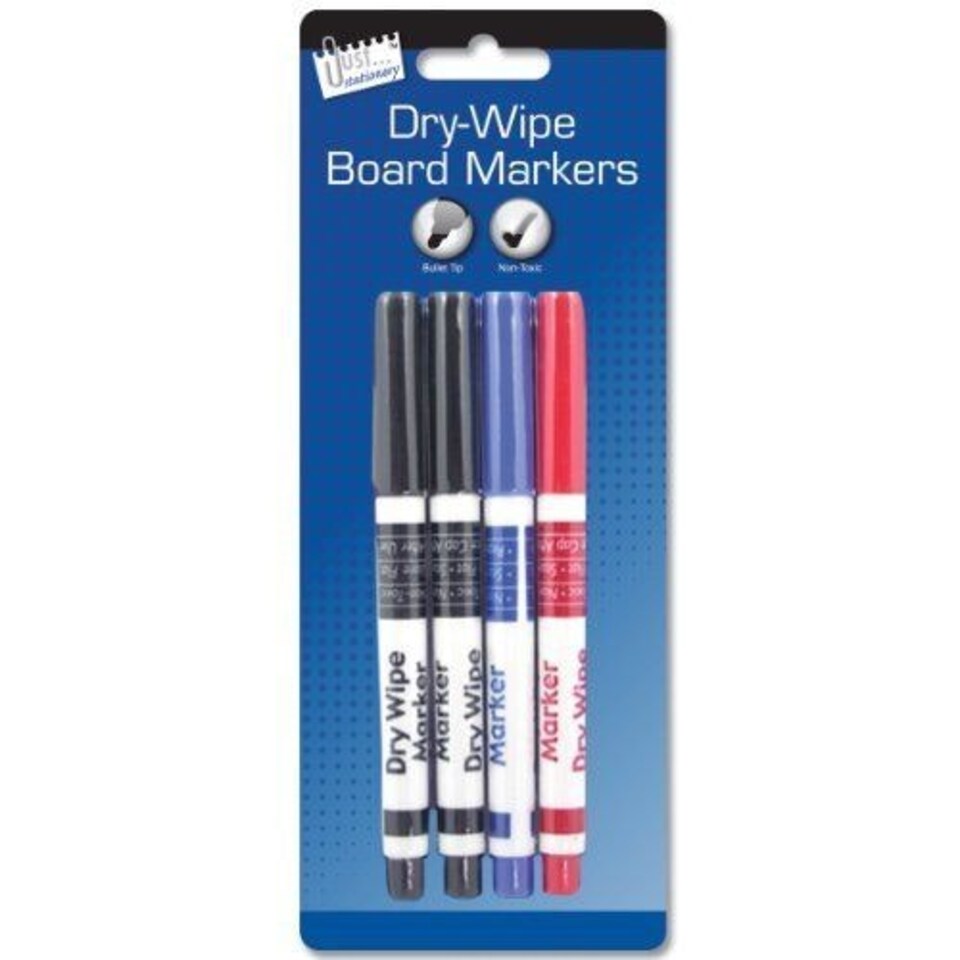 image 1 of Just Stationery Dry Wipe Marker - Assorted Colours (Set of 4)