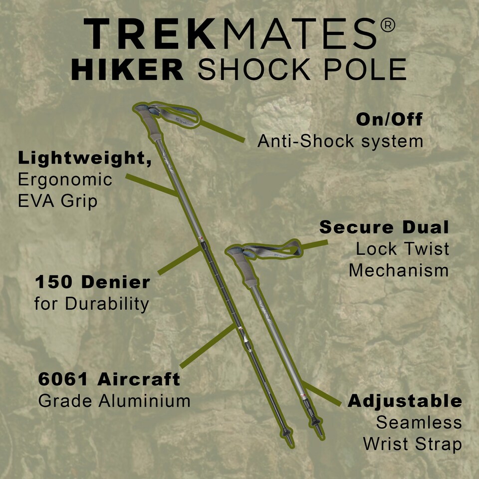 image 1 of Hiker Shock Walking Pole Adjustable AntiShock Hiking Trekking Outdoor | Black | Black | One Size | 1