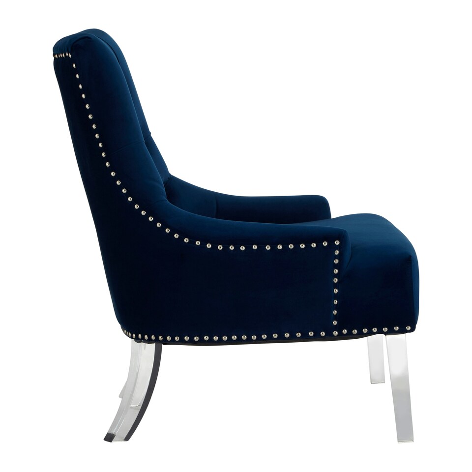 image 1 of Interiors by Premier Button Tufted Blue Velvet Accent Chair, Contemporary Chair With Acrylic Legs, Blue Chair For Living Room Blue