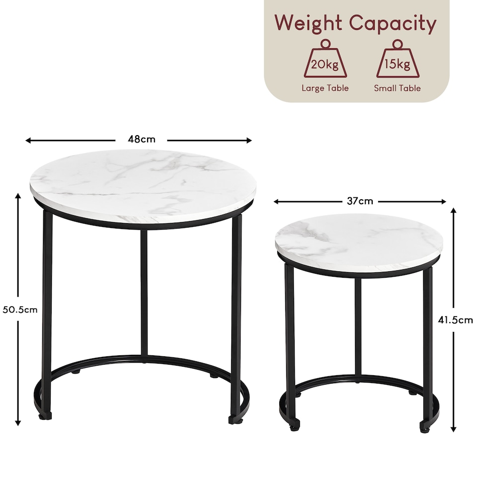image 1 of Vida Designs Brooklyn Round Nest of Tables 2 Piece Set Nesting Sofa Bedside Side Table, Marble