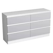 Minimalist Chest of 6 Drawers - 68.6x120x35cm | White | White & Grey | 1