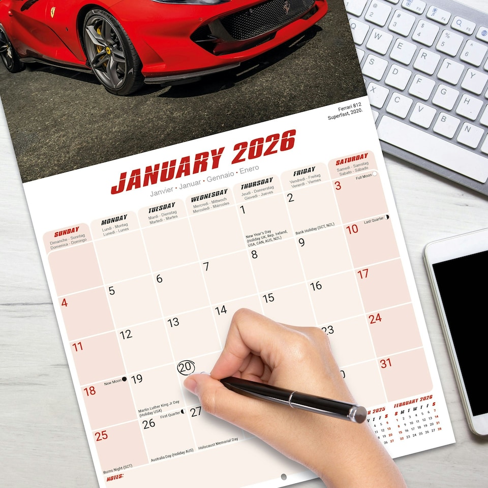 image 1 of Ferrari 2026 Calendar | Square Wall Calendar | Car Enthusiast Gift | Plastic Free Packaging | by Avonside Publishing