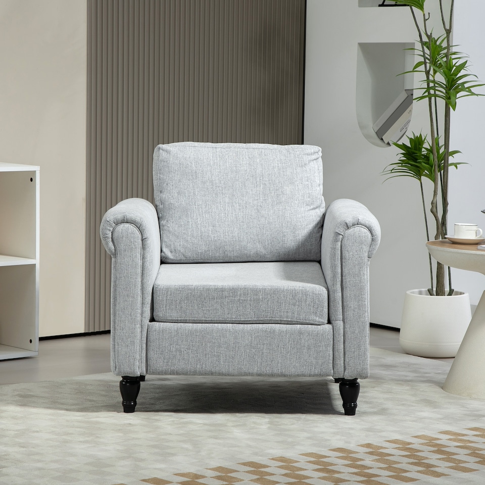 image 1 of HOMCOM Armchair, Upholstered Accent Chair, Occasional Fireside Chair with Back Pillow and Rubber Wood Legs, Single Sofa for Living Room, Reading Room, Light Grey
