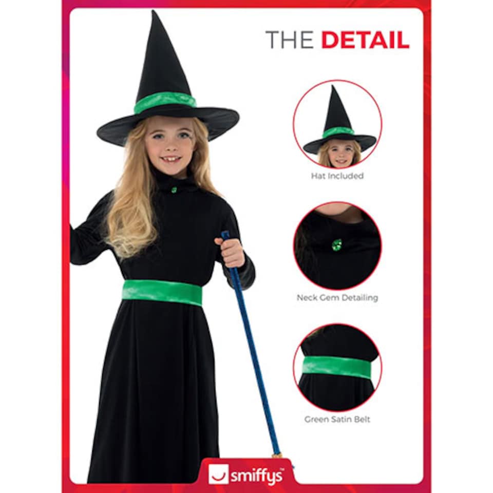 image 1 of Wicked Witch Black and Green Girls Fancy Dress Costume Kids Medium - Age 7-9 | Black | 7-9 years