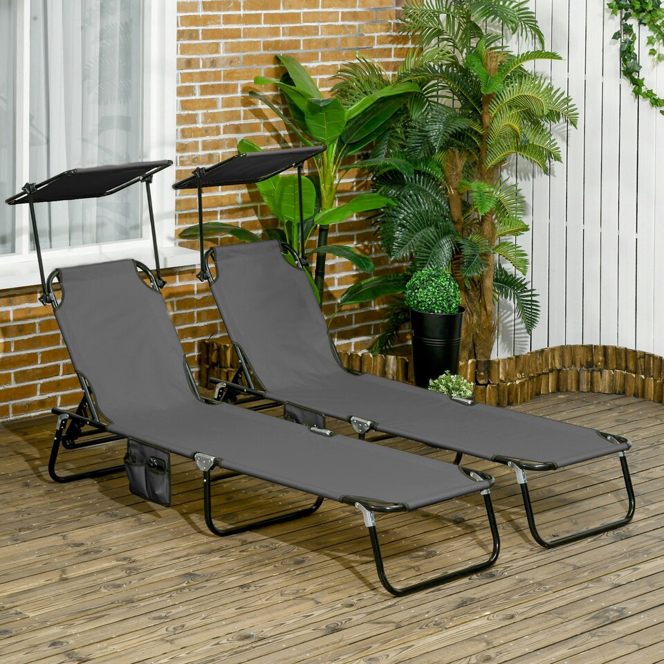 image 1 of Outsunny 2 Piece Folding Sun Loungers with Adjustable Backrest