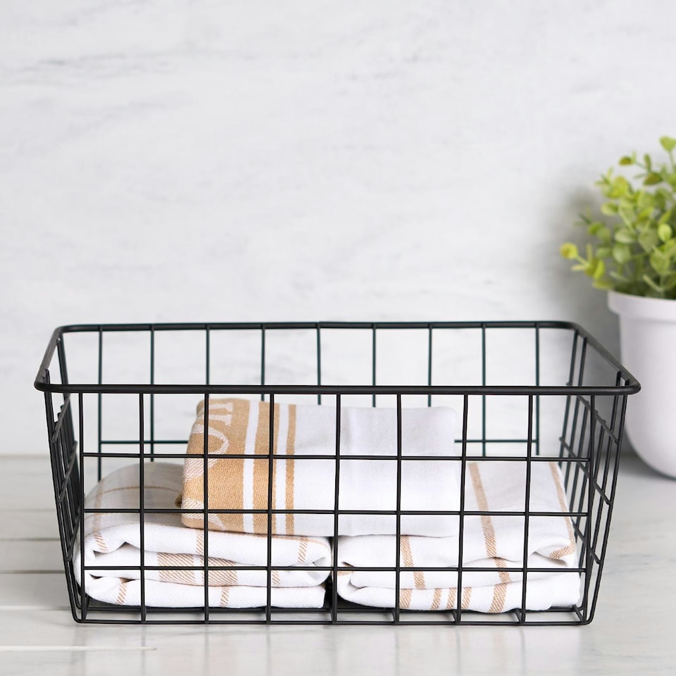 image 1 of OHS Metal Wire Multipurpose Food Pantry Storage Basket Organiser - Black