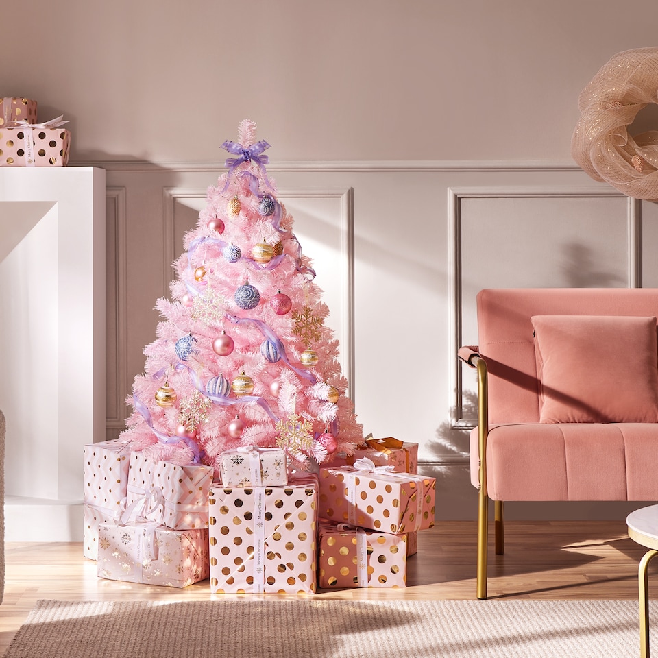 image 1 of Yaheetech 4ft Artificial Christmas Tree with Foldable Stand, 208 PVC Tips, Pink