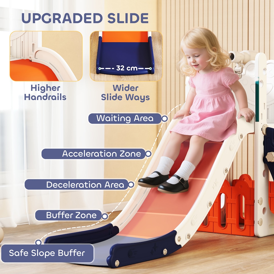 image 1 of AIYAPLAY 5 in 1 Toddler Slide Set with Basketball Hoop for Age 1-3, Orange