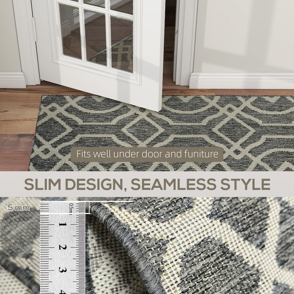 image 1 of HOMCOM UV Resistant Indoor & Outdoor Area Rug, Easy-Cleaning Machine Washable Rug with Geometric Pattern for Patio, Garden, Kitchen, Bathroom or Living Room, 170 120 cm, Grey | Grey | White | 1