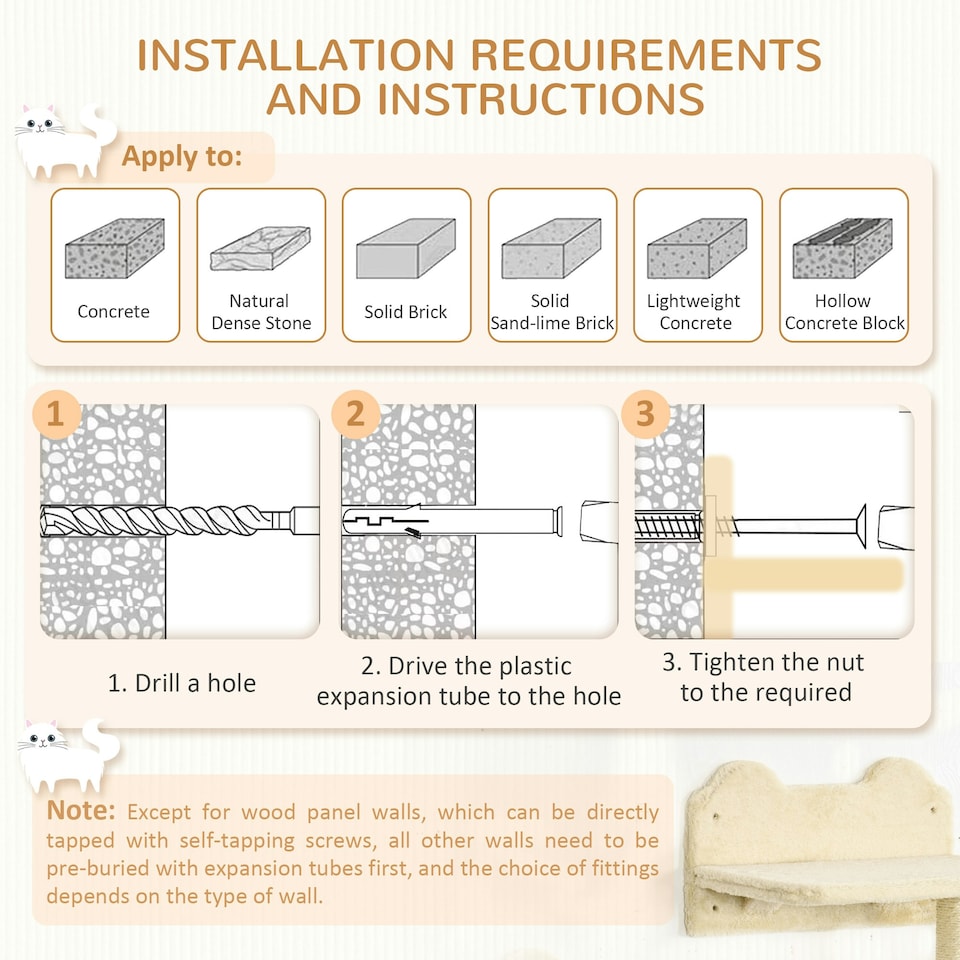 image 1 of PawHut 4pc Cat Shelves Cat Wall Furniture with Steps Scratching Post Beige