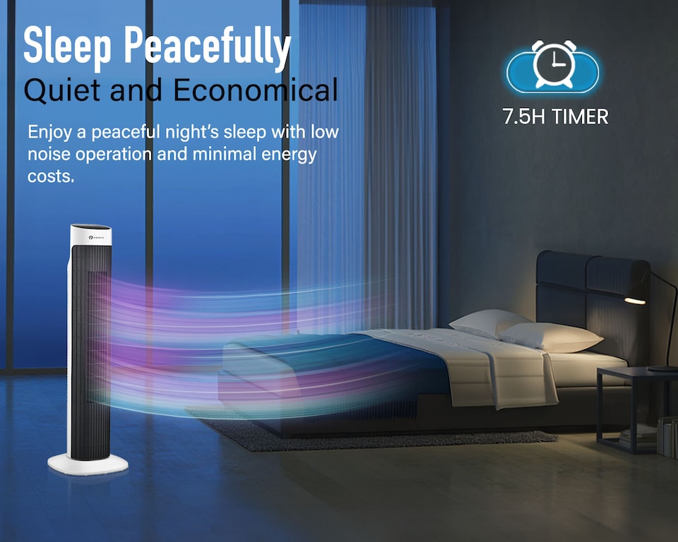 image 1 of PureMate 32-inch Oscillating Tower Fan with Timer, Sleep Mode and Remote Control
