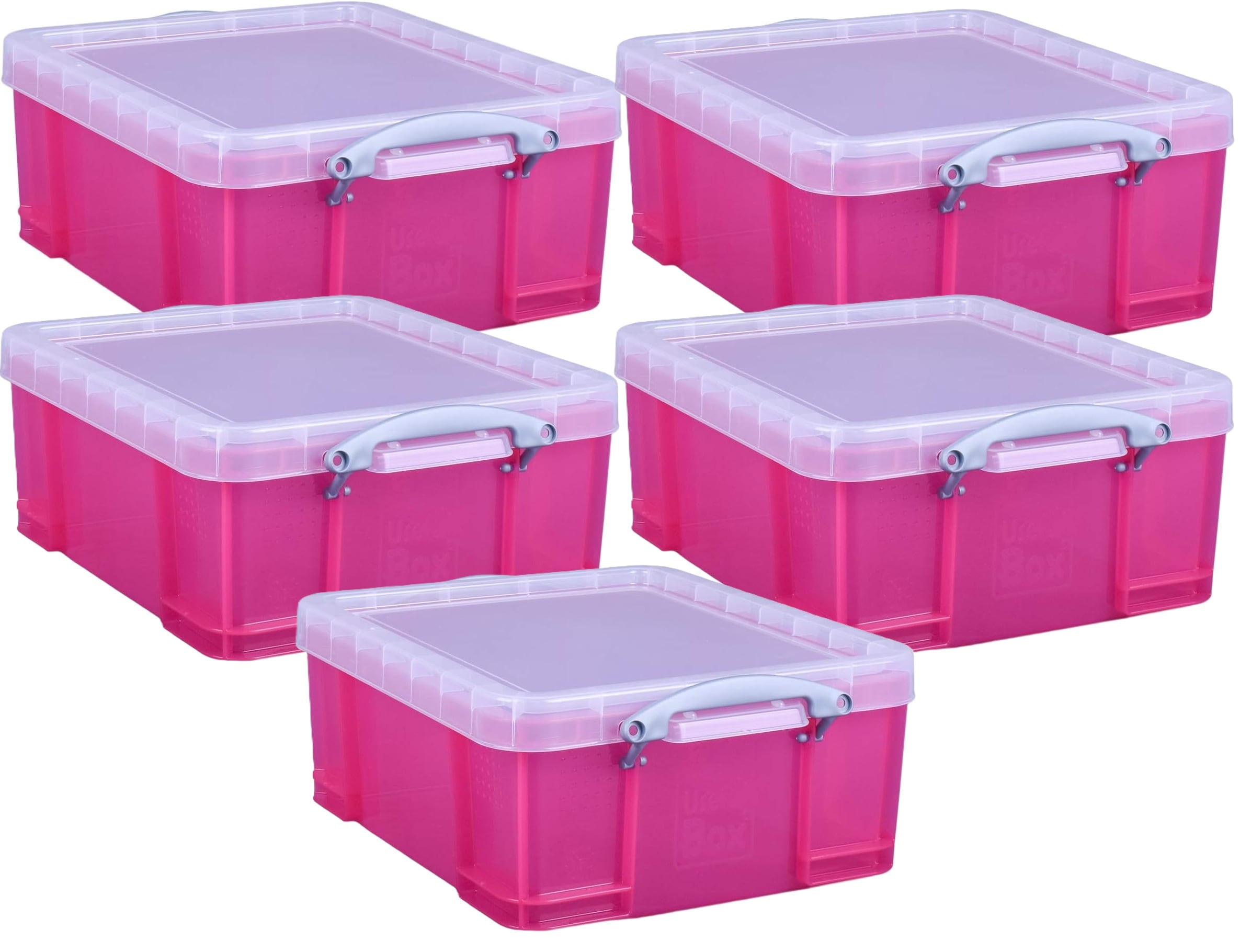 Really Useful Plastic Storage Box 18 Litre Bright Pink Pack of 5