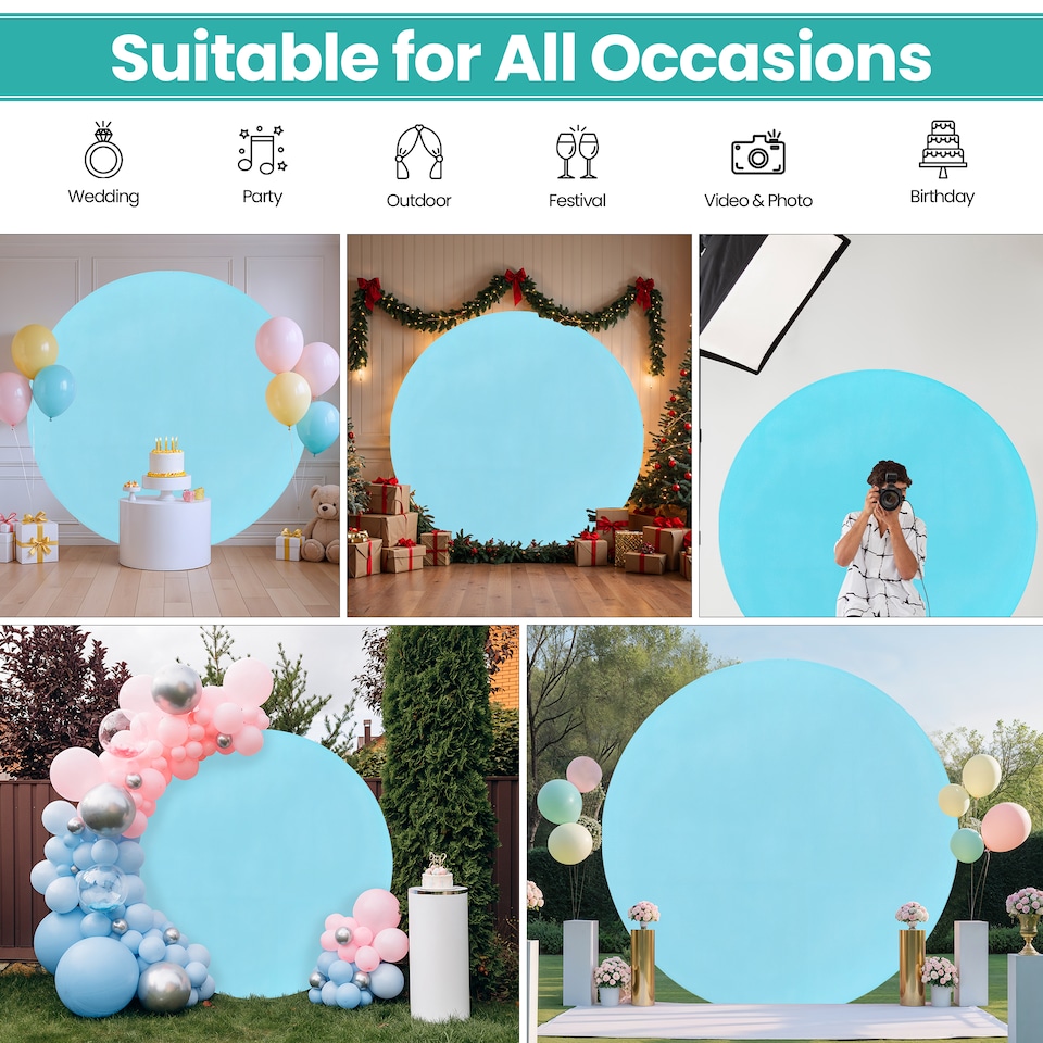 image 1 of 160GSM Baby Blue Round Arch Backdrop Cover - 180cm