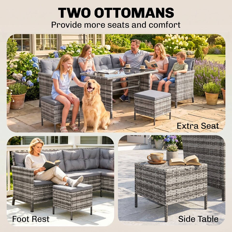 image 1 of Outsunny 6 PCs Patio wicker Sofa Set Rattan Chair Furniture w/ Glass & Cushioned