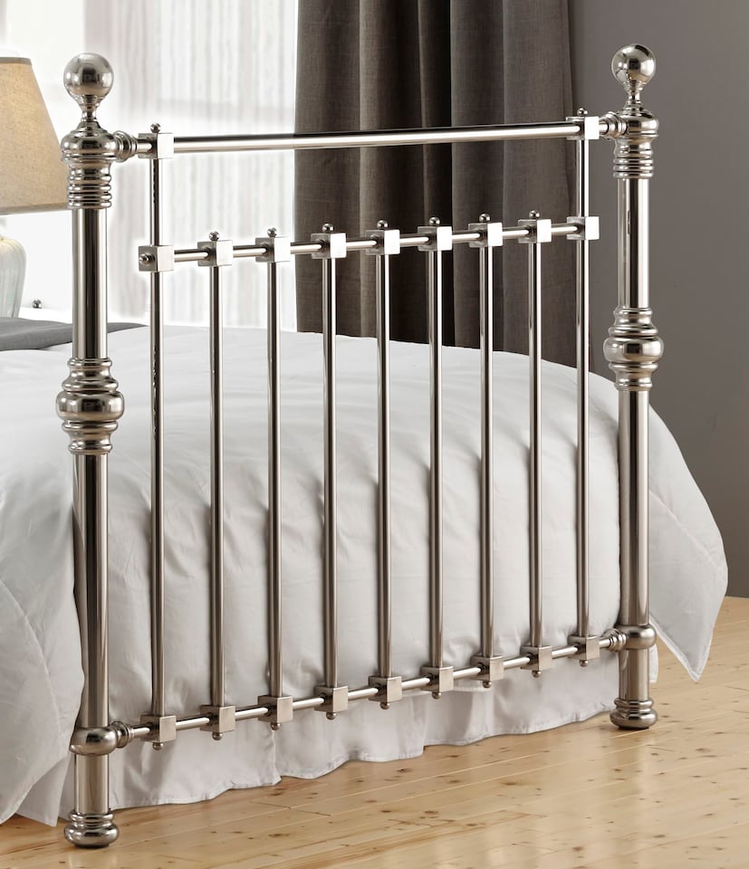 image 1 of 5ft King Size Antique Victorian style, chrome nickel finish traditional metal bed frame bedstead. | Silver | Chrome Nickel | King