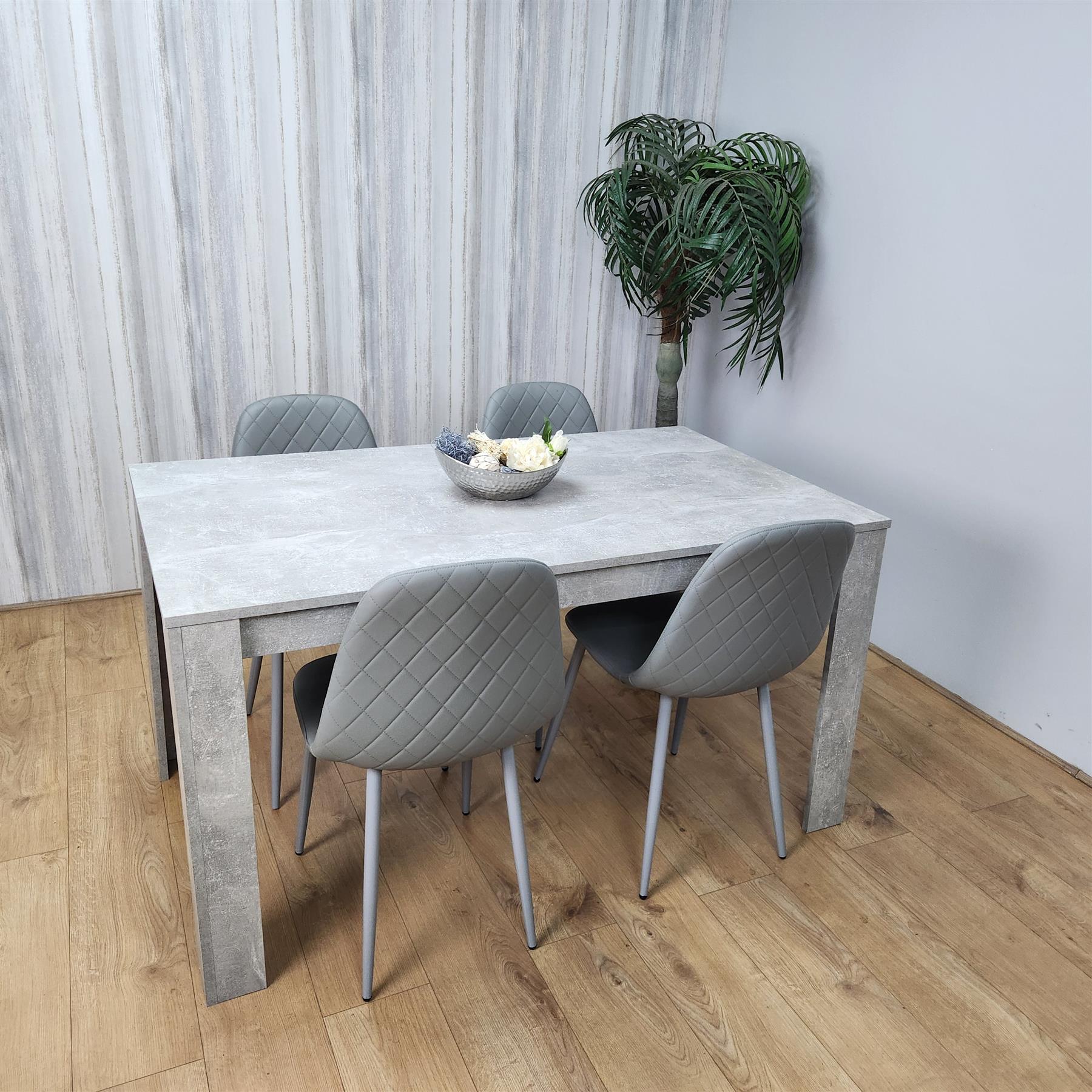 Wooden Rectangle Dining Table Set - Dining Table with Set of 4 Grey Chairs - Dining Room Furniture