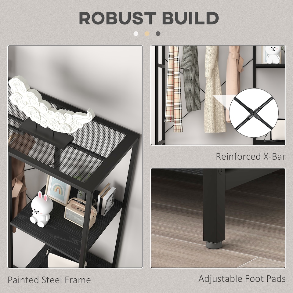 image 1 of HOMCOM Coat Rack with Shoe Storage, 170cm Free Standing Hall Tree with Hanging Rail and Storage Shelves, 2-In-1 Coat Stand for Hallway, Entryway, Bedroom, Black